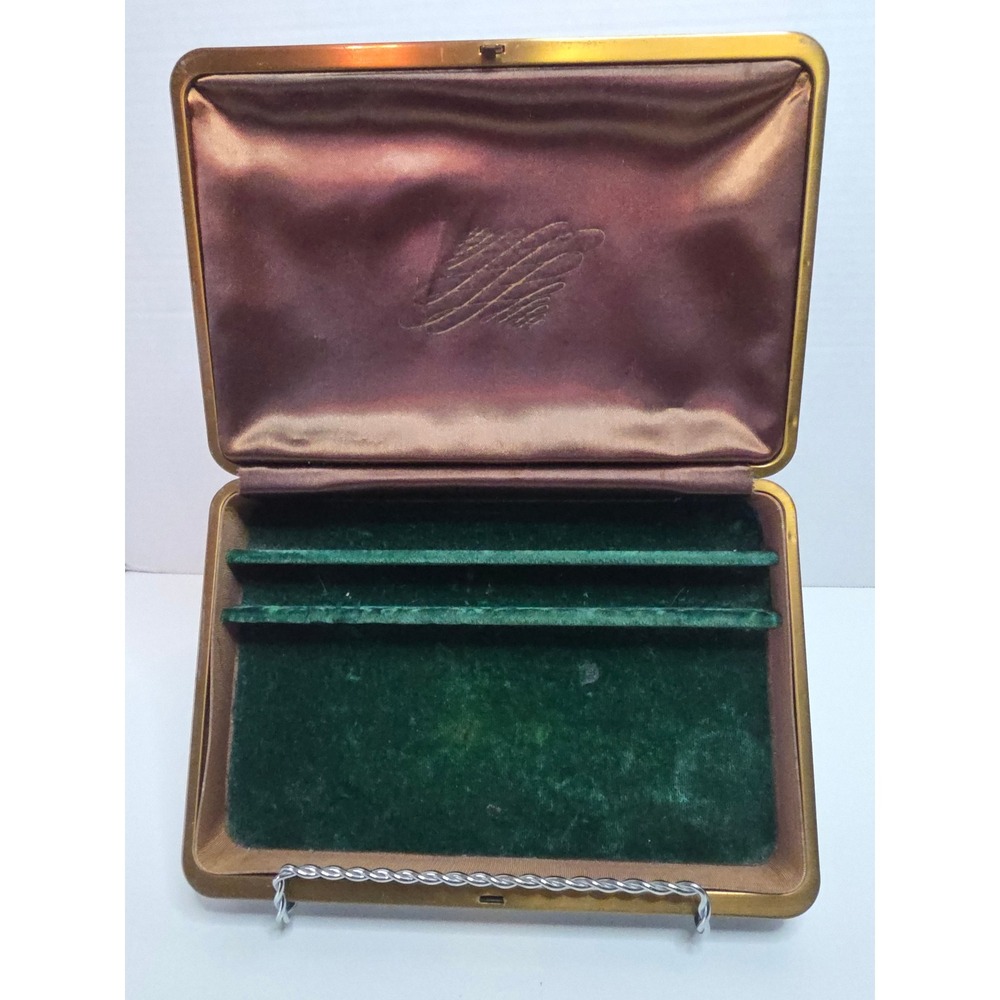 VTG Farrington Jewelry Box Green Faux Ostrich Leather Velvet Satin Lining NO KEY
